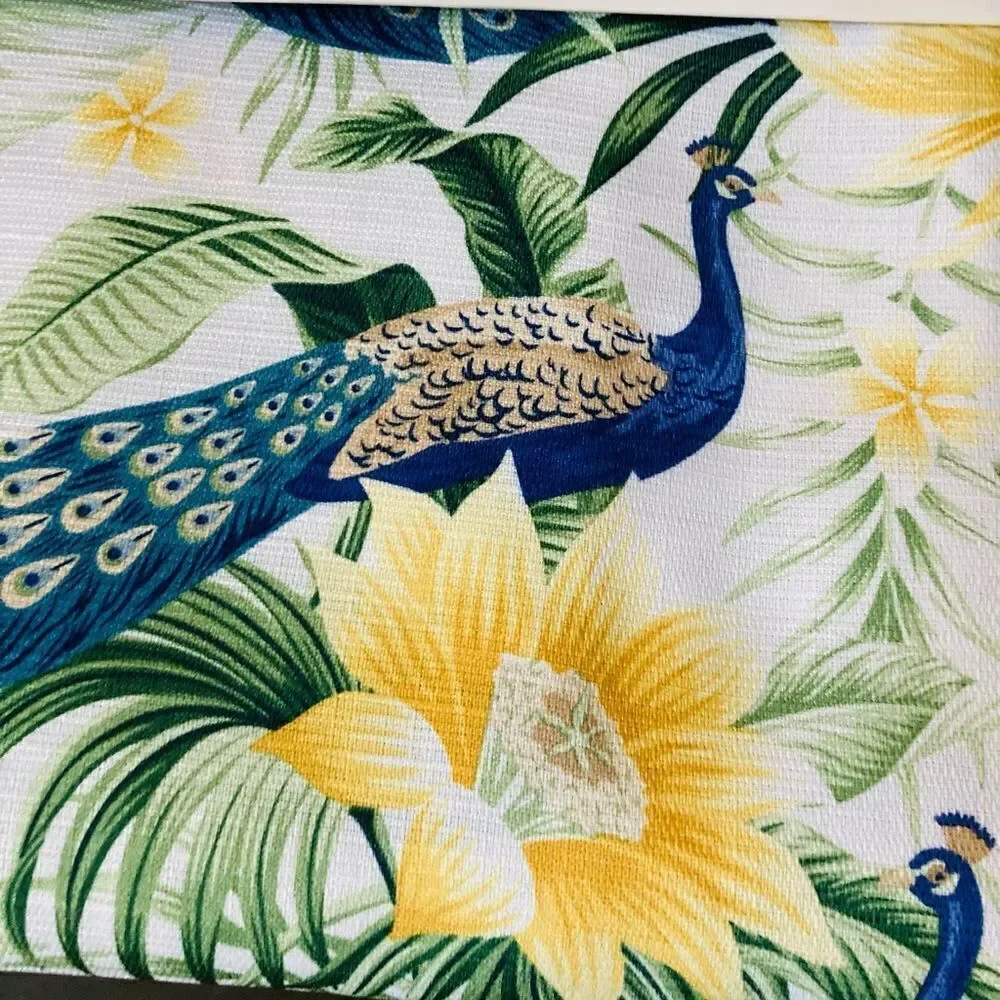Peacock Botanical Floral Fabric Shower Curtain Set